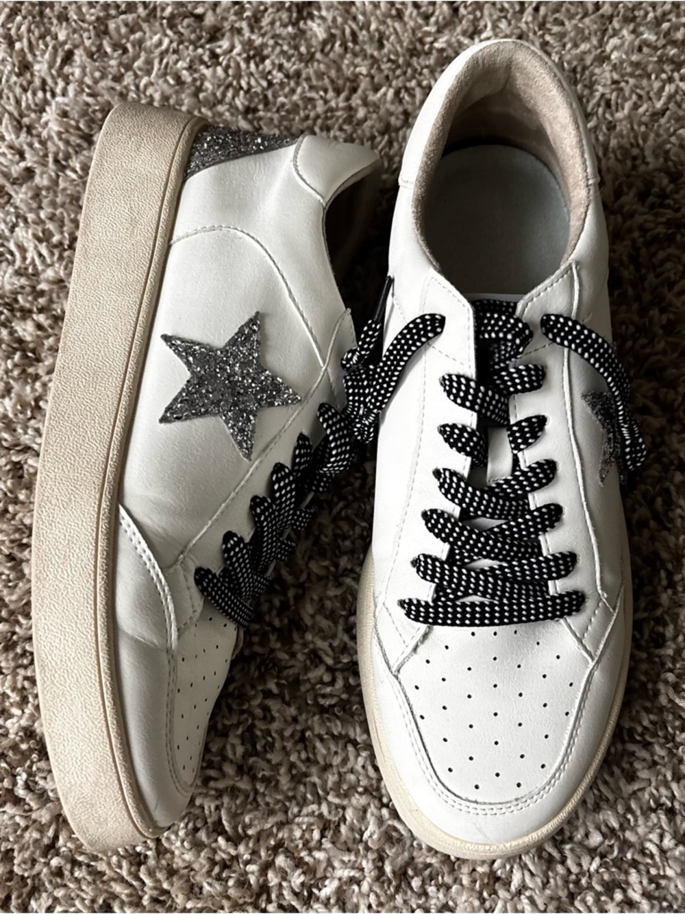 White Leather Sneakers with Silver Glitter Star miracle miles design California
